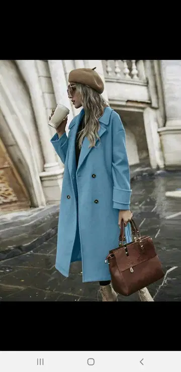 스카이블루 더블 브레스트 롱 코트