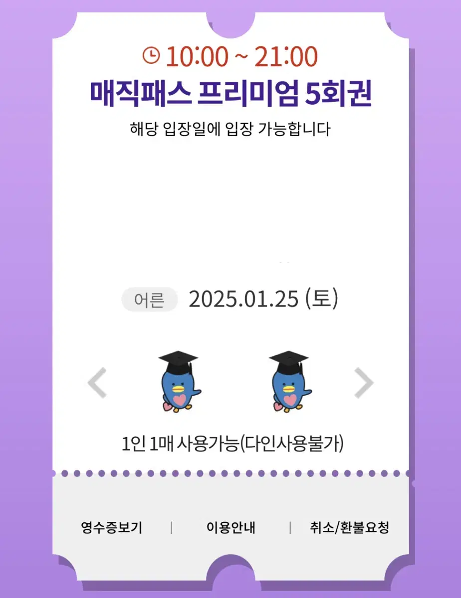 1/25(토) 롯데월드 매직패스 5회권 1매