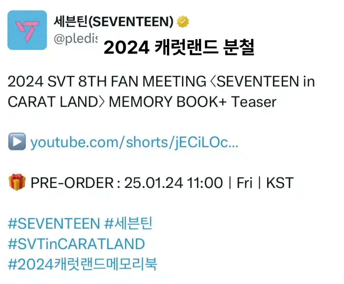 세븐틴 2024 캐럿랜드 메모리북 분철