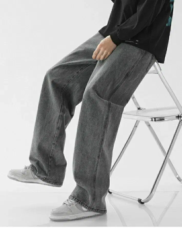 Gray denim, straight-leg jeans, black-blue straight-leg jeans, men's pants, men's jeans