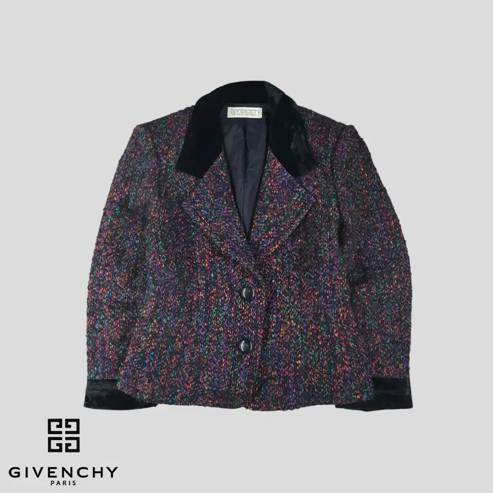 GIVENCHY 지방시 80s JP 네이비 멀티컬러 레인보우 투버튼 울혼