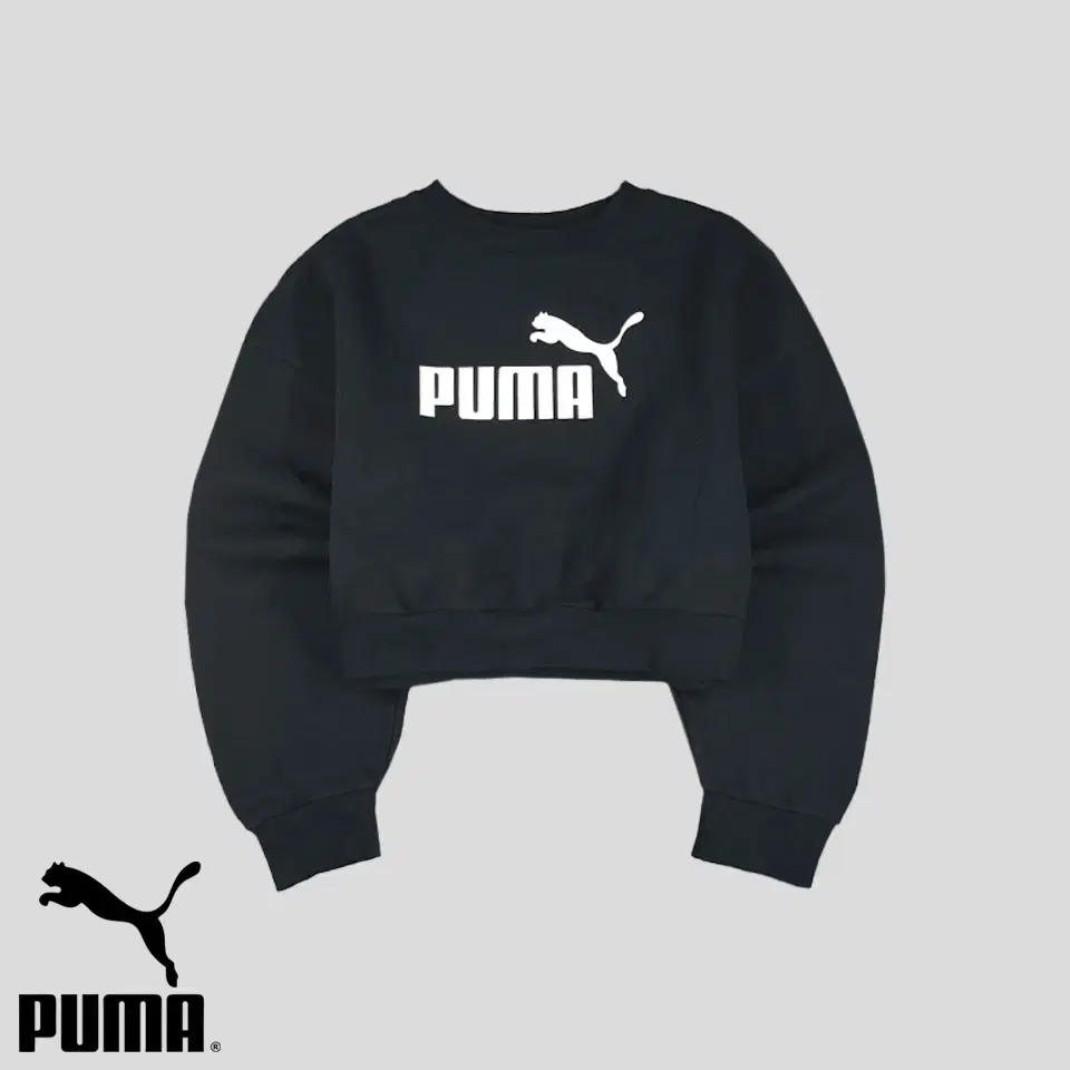 PUMA 퓨마 푸마 피그먼트 블랙 화이트 미드로고 빅프린팅 가오리핏 크롭