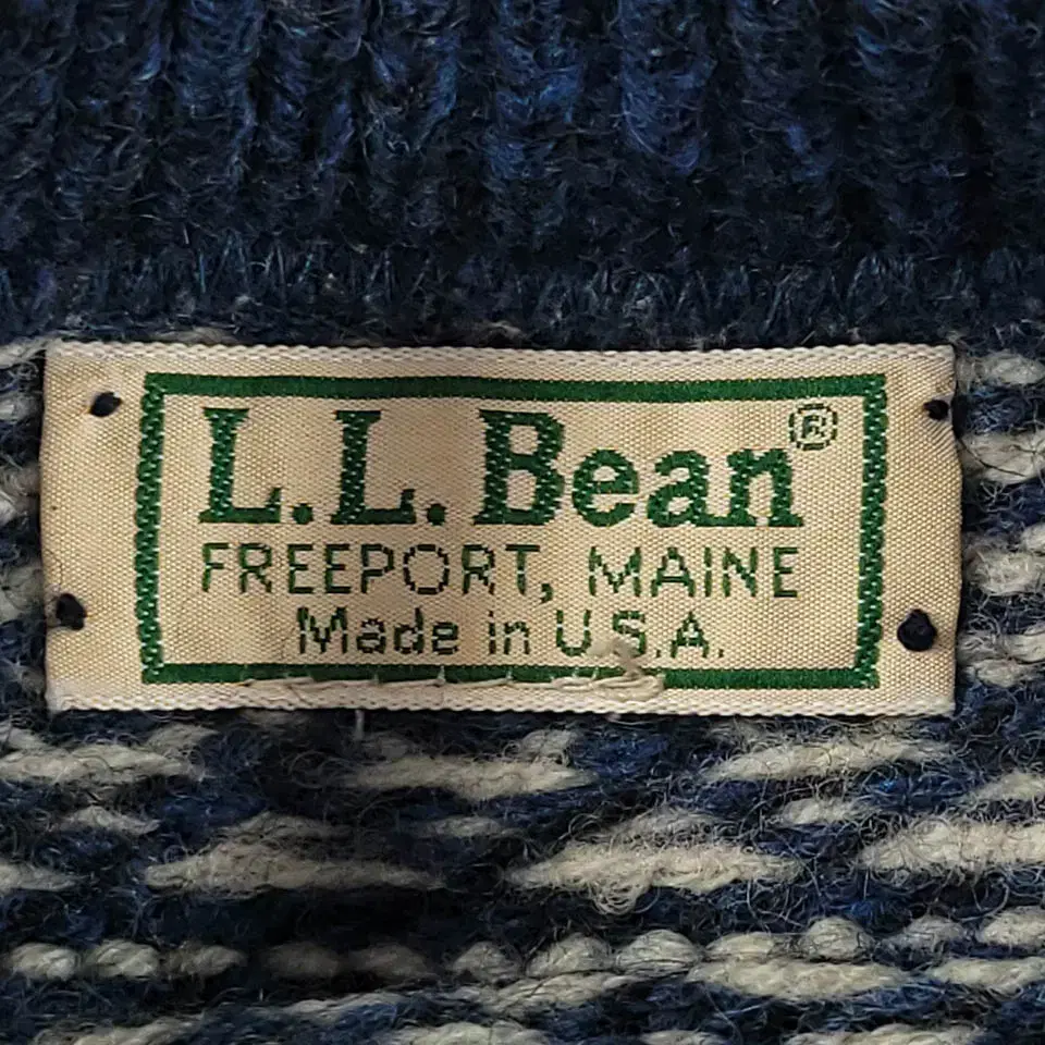 L.L.BEAN 80s 엘엘빈 네이비 화이트 레드 하트도트 노르딕패턴 울