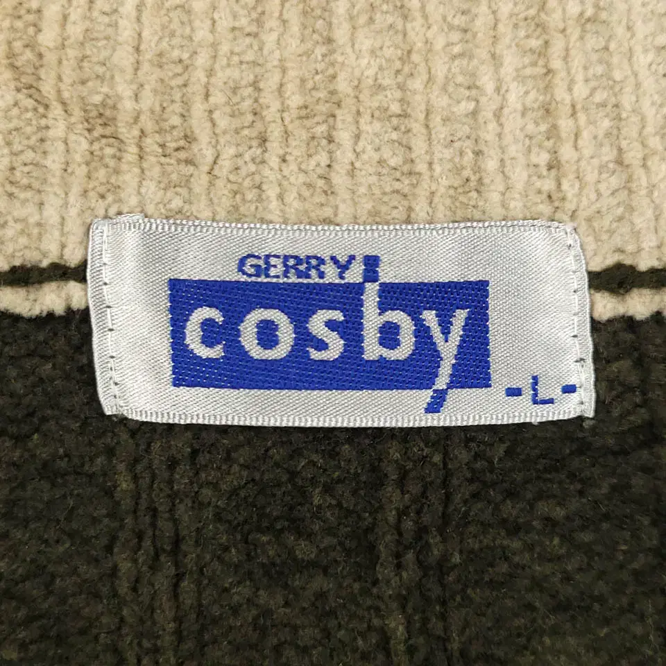 GERRY COSBY 게리코스비 카키 스트라이프 꽈배기 패턴 하프집업 반