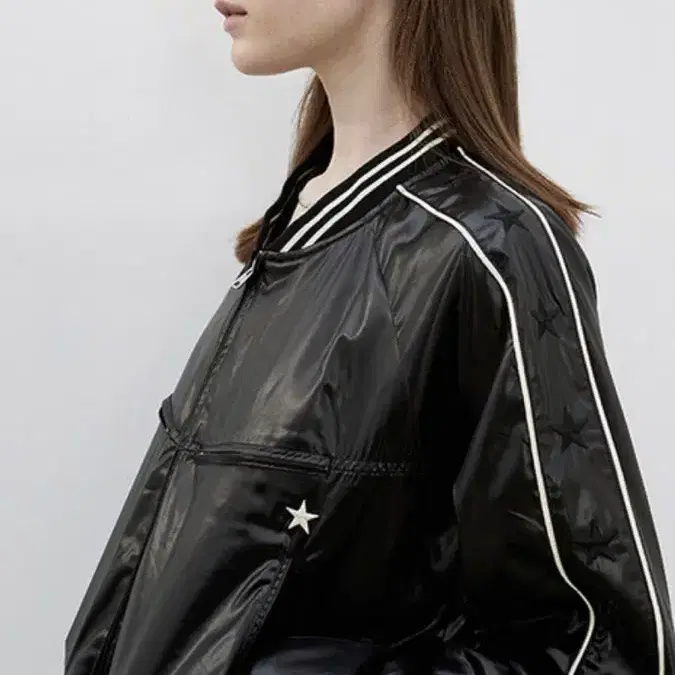 Gyeong  Star Satin Bomber Jacket_Black