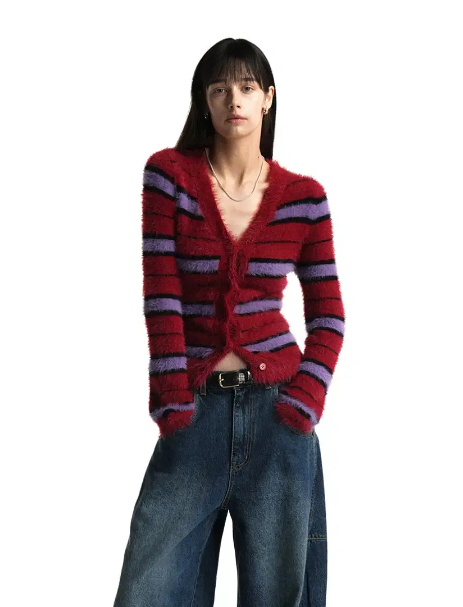 우알롱 stripe brushed cardigan 가디건