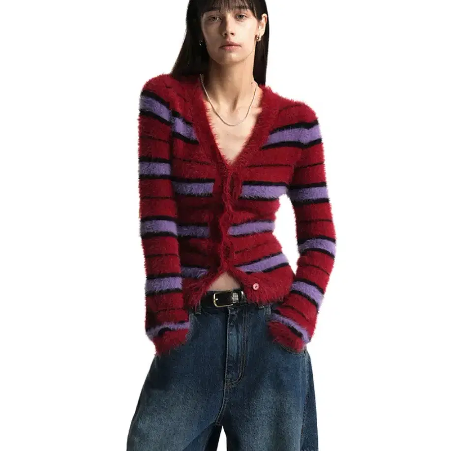 우알롱 stripe brushed cardigan 가디건