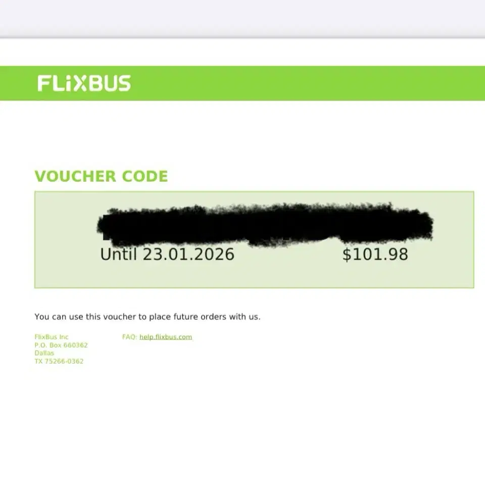 플릭스버스 flixbus 바우처 $101.98