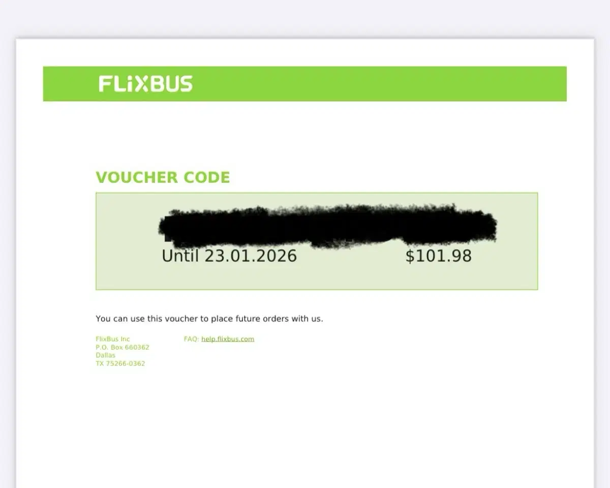 플릭스버스 flixbus 바우처 $101.98