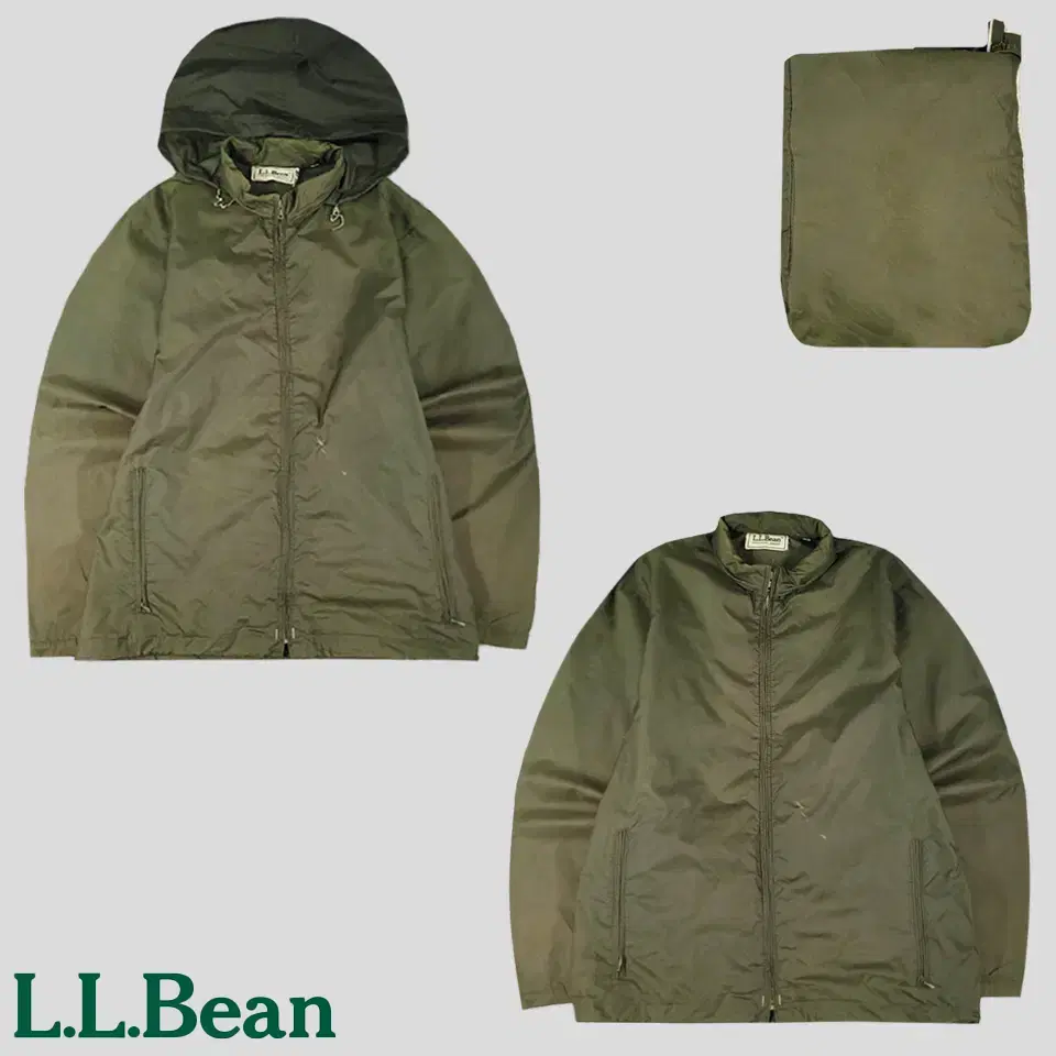 L.L.BEAN 엘엘빈 80s 카키 패커블 히든후드 나일론 바람막이 점퍼