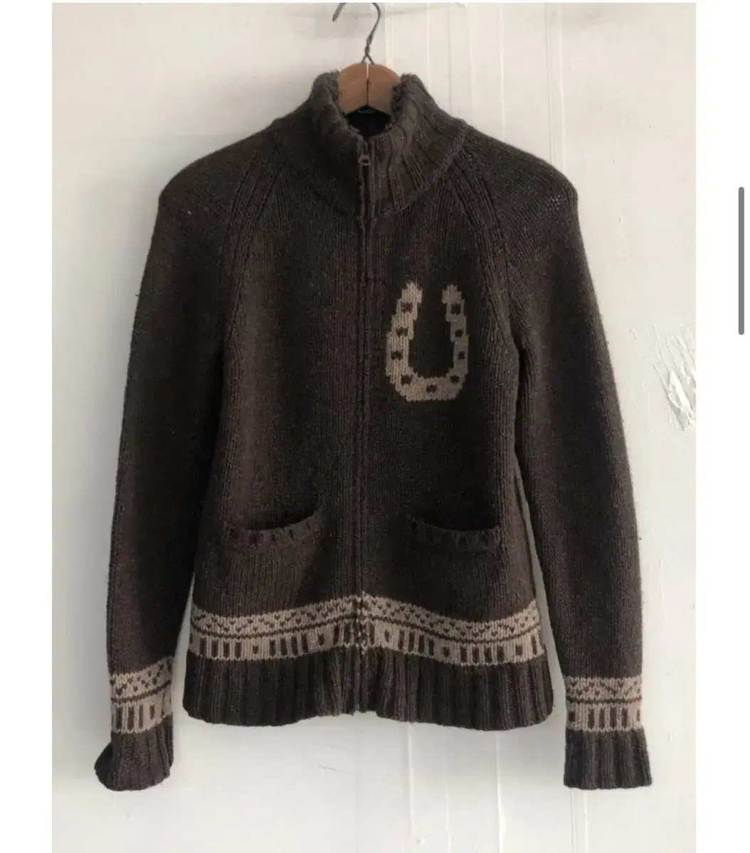 AIGLE Brown Cowichan Wool Knit Zip-Up