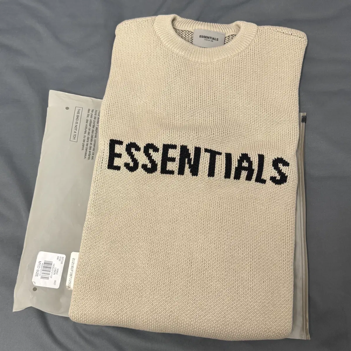 에센셜 니트 풀오버 스웨터 콘크리트 린넨 M 사이즈 Essentials