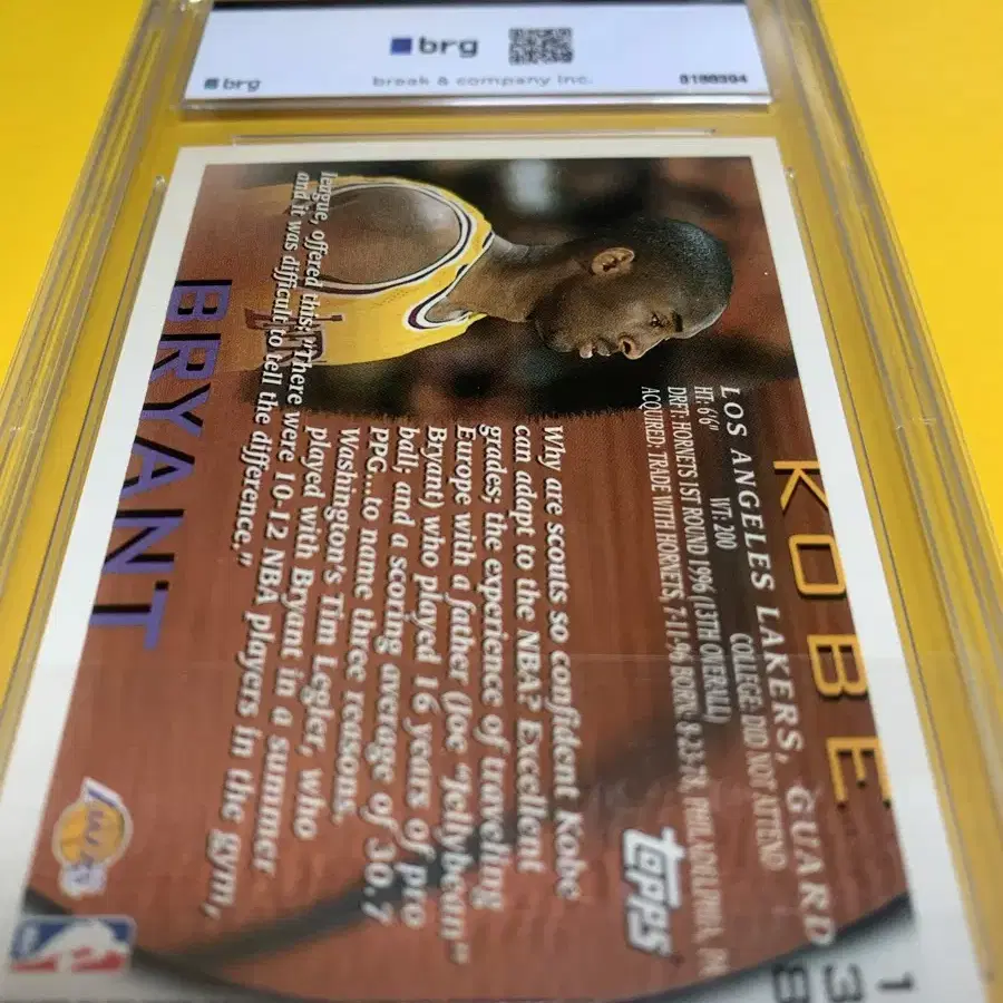 1996 TOPPS KOBE BRYANT 카드 (BRG 9)