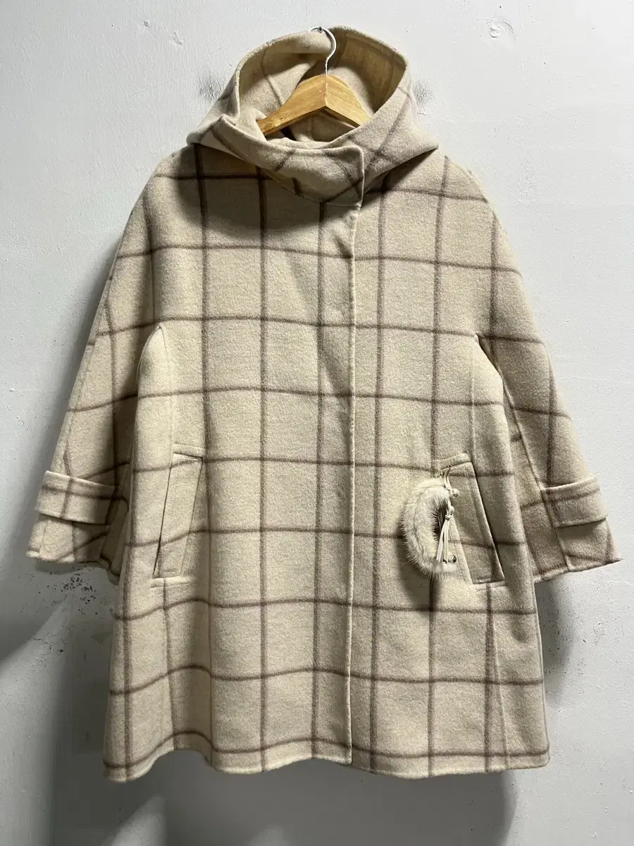 66-77 OLIVE DES OLIVE Wool Loose Fit Hooded Long Coat Genuine