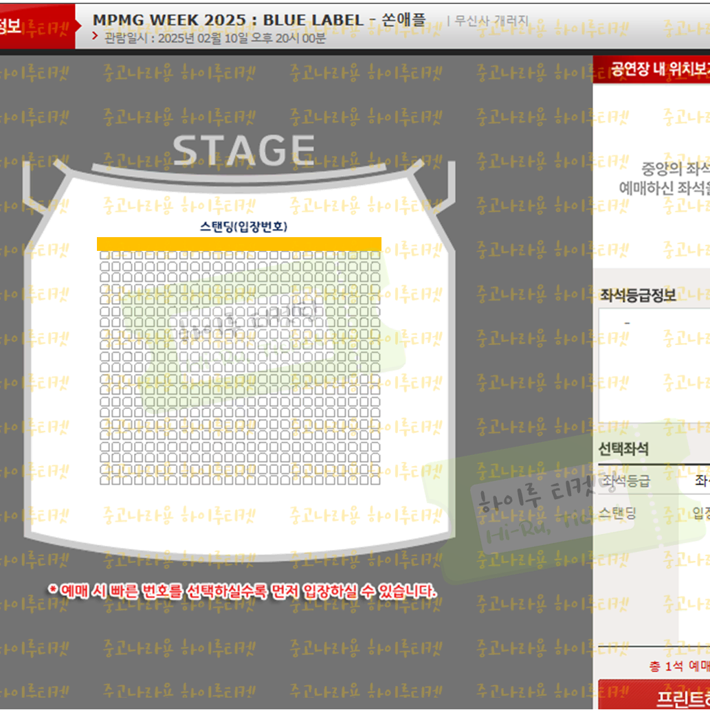 [ 쏜애플 ] 20번대 티켓 월요일 MPMG 스탠딩 콘서트 양도