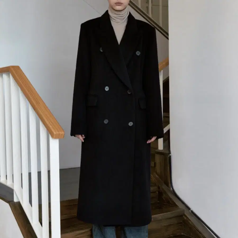 시눈 DOUBLE BREASTED LONG COAT (BLACK)