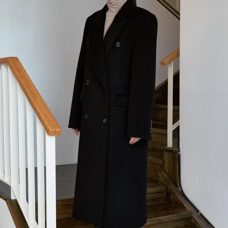 시눈 DOUBLE BREASTED LONG COAT (BLACK)