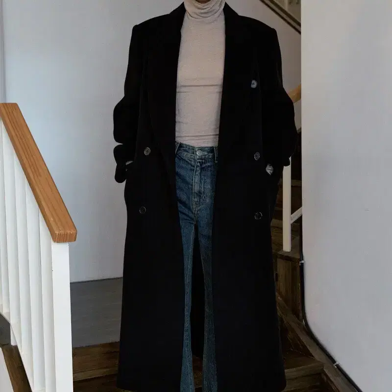 시눈 DOUBLE BREASTED LONG COAT (BLACK)