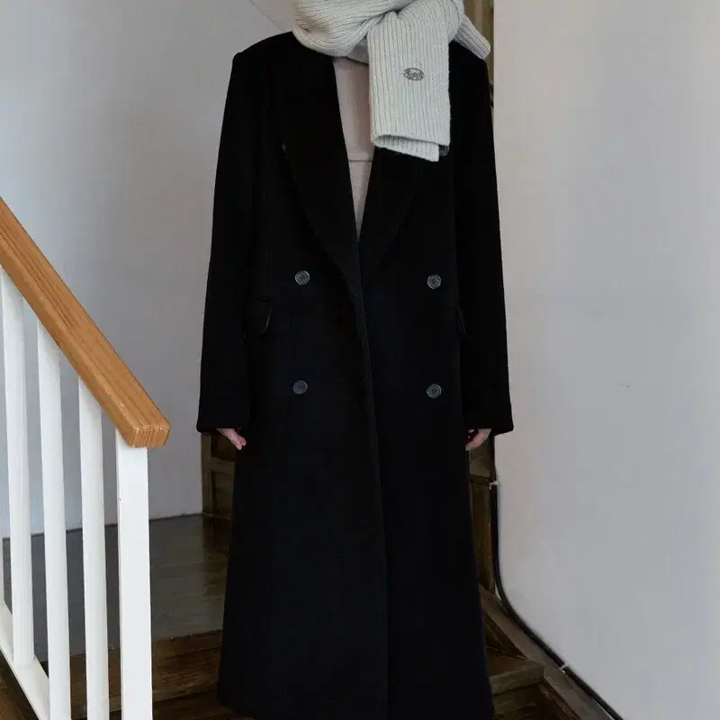 시눈 DOUBLE BREASTED LONG COAT (BLACK)