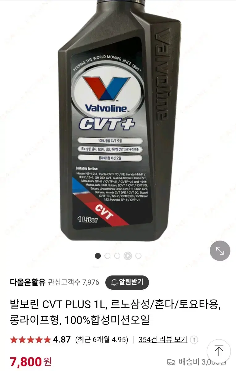 발보린 CVT PLUS 1L, 합성미션오일