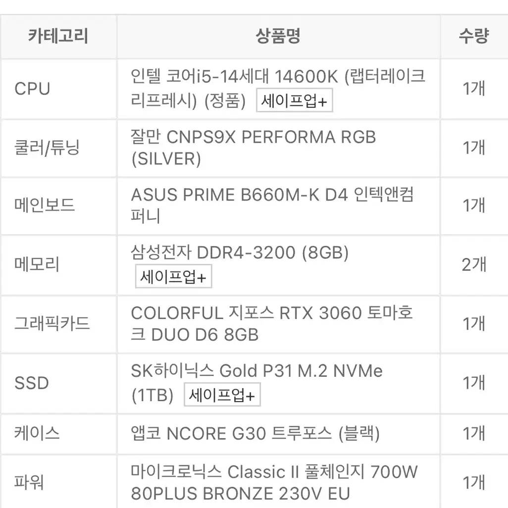 PC [인텔 i5-14600K, RTX 3060, RAM 16GB, SS