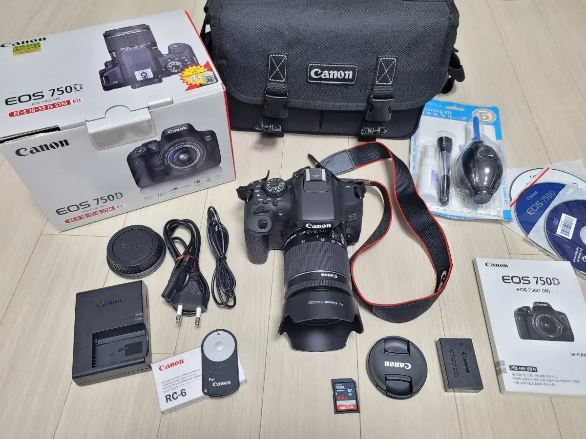 A급 캐논 EOS 750D 카메라와 18-55 렌즈 박스세트