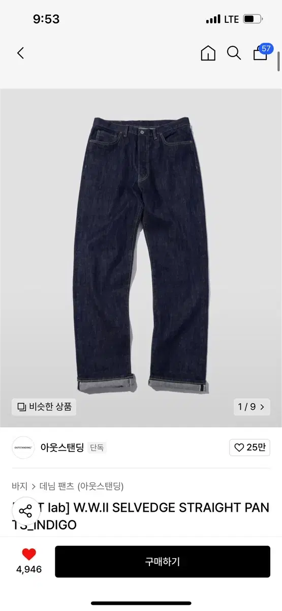 아웃스탠딩 W.W.II SELVEDGE STRAIGHT PANTS_IND