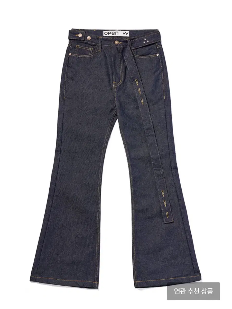 오픈와이와이 BELTED LOOSE BOOTCUT JEAN, INDIGO