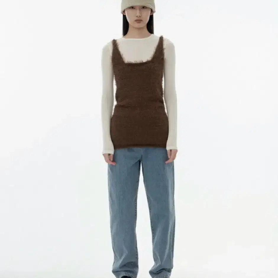 아모멘토 shaggy knit dress brown