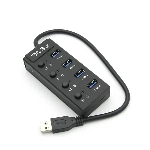 4포트 USB3.0 개별스위치 무전원 허브 (30cm 케이블)