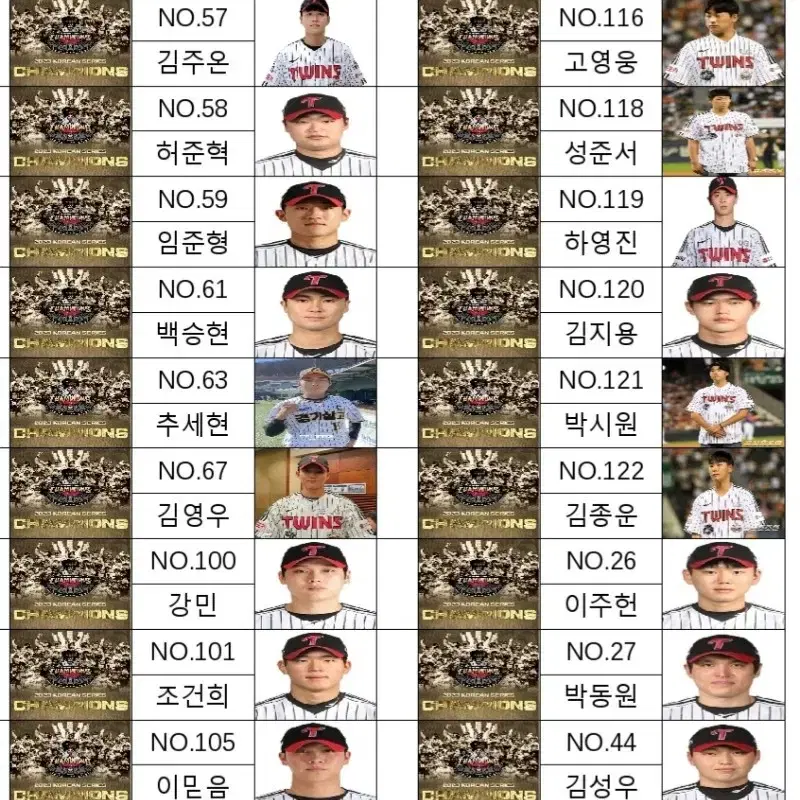 LG트윈스 2025 싸인볼케이스용이름표 제작(신고선수,코치진0)