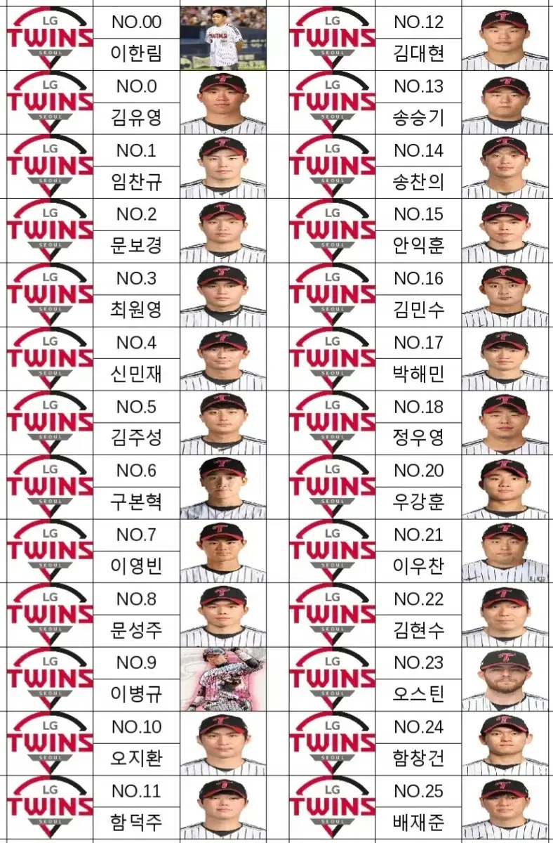 LG트윈스 2025 싸인볼케이스용이름표 제작(신고선수,코치진0)