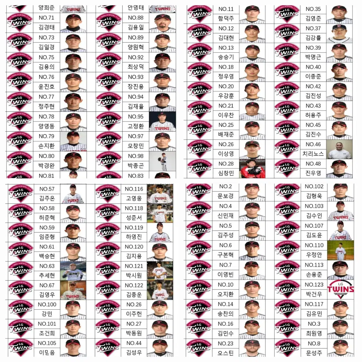 LG트윈스 2025 싸인볼케이스용이름표 제작(신고선수,코치진0)