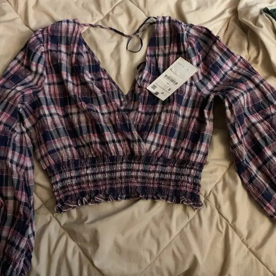 ZARA  checkered V-neck blouse