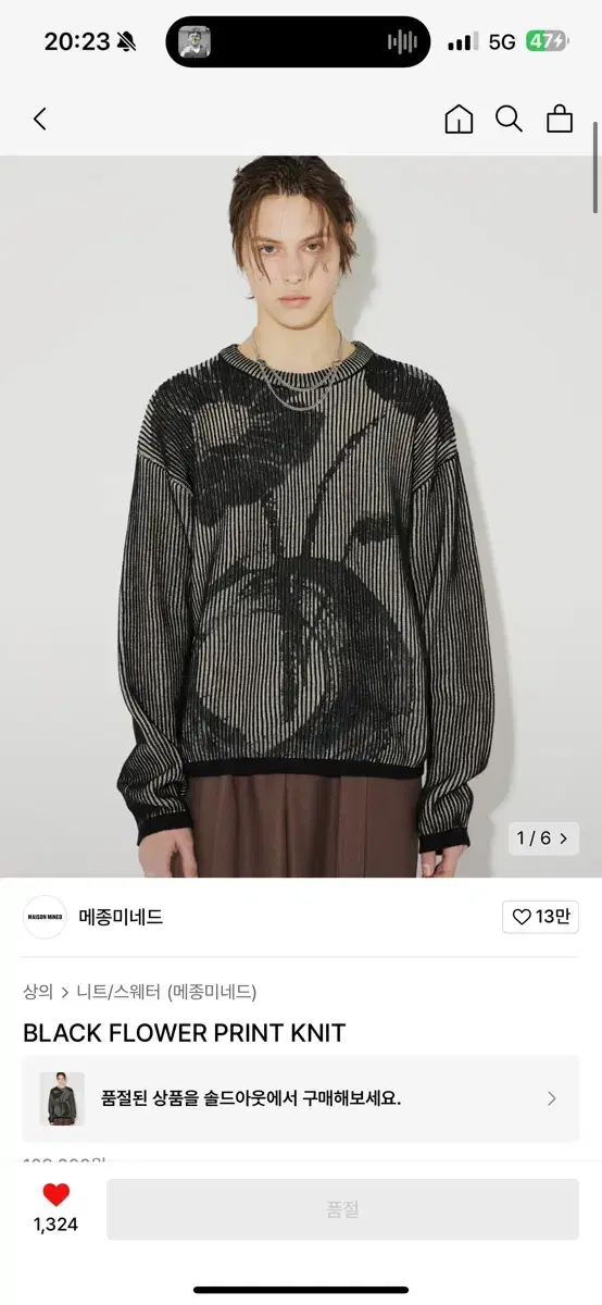 메종미네드 BLACK FLOWER PRINT KNIT