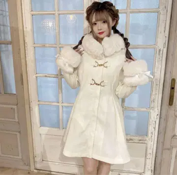 마즈 롱 후드 코트 화이트 사이즈 F 더플 코트 화이트 퍼