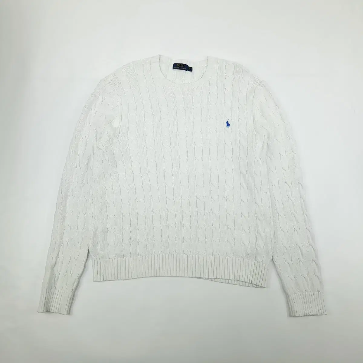 (CS952)XL 폴로 꽈배기 화이트 케이블 라운드 니트 스웨터knit