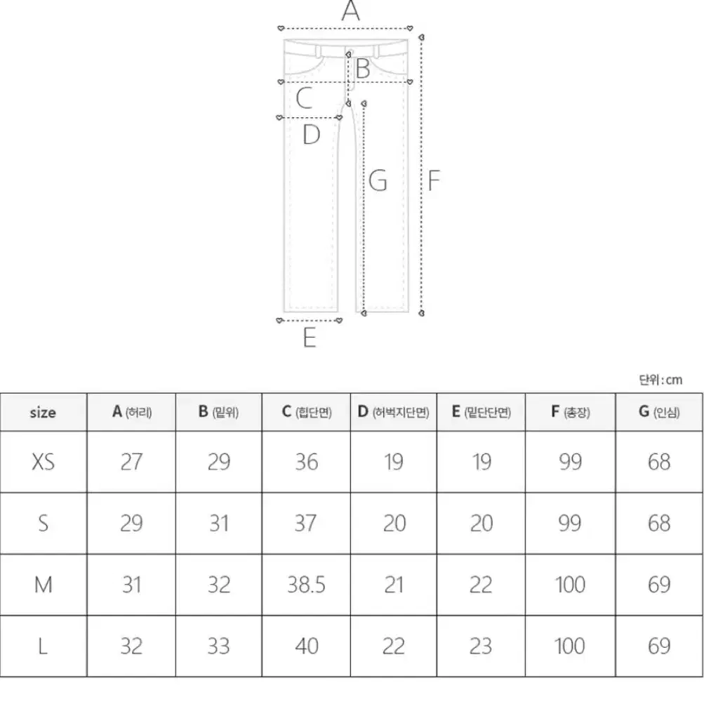 모디핏 생지 투버튼 데님팬츠 xs