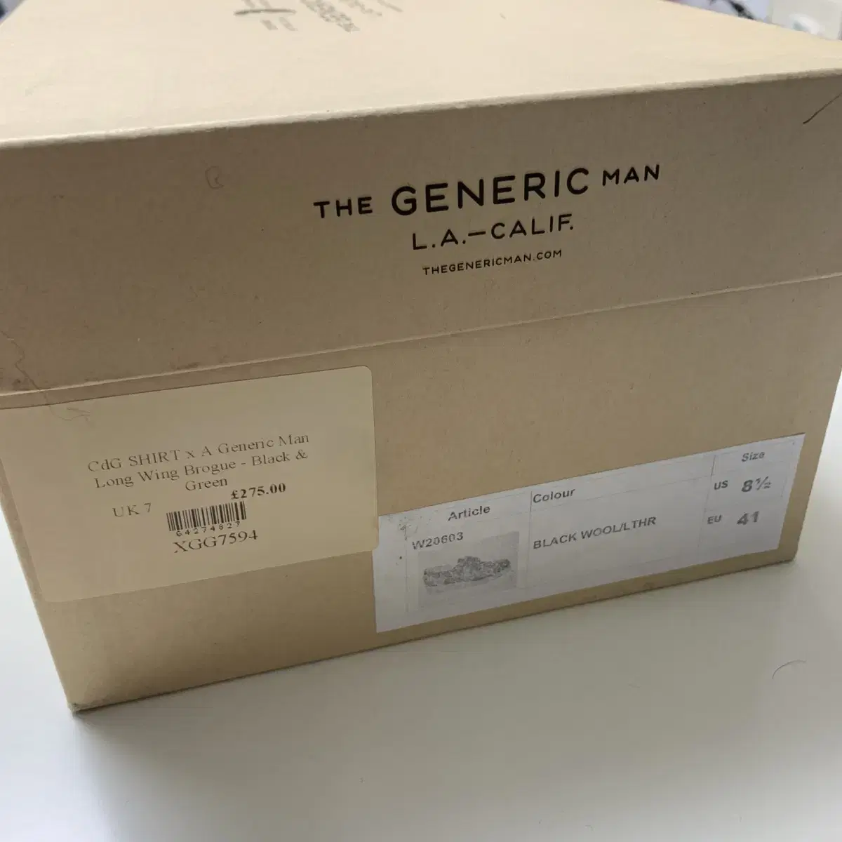 꼼데가르송 x Generic man 윙팁 US8.5