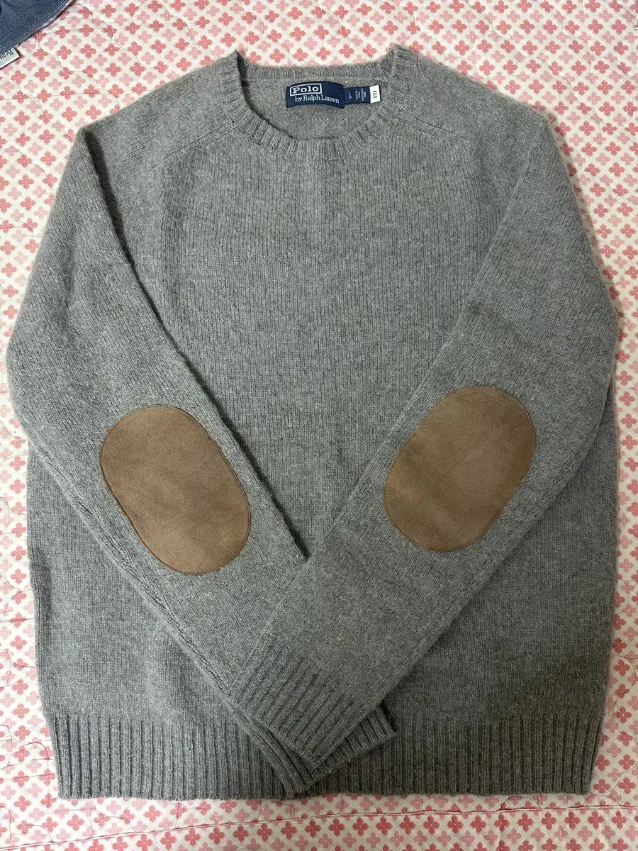 Polo Ralph Lauren, Suede Patch Wool Sweater, Gray, L