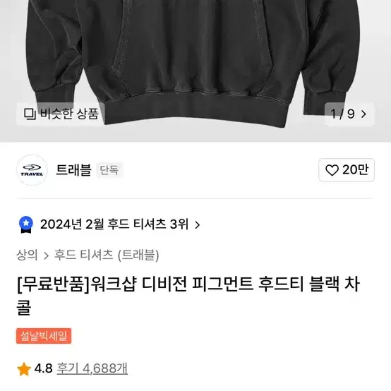 트래블 워크샵 디비전 후드티 새상품급 피그먼트후드