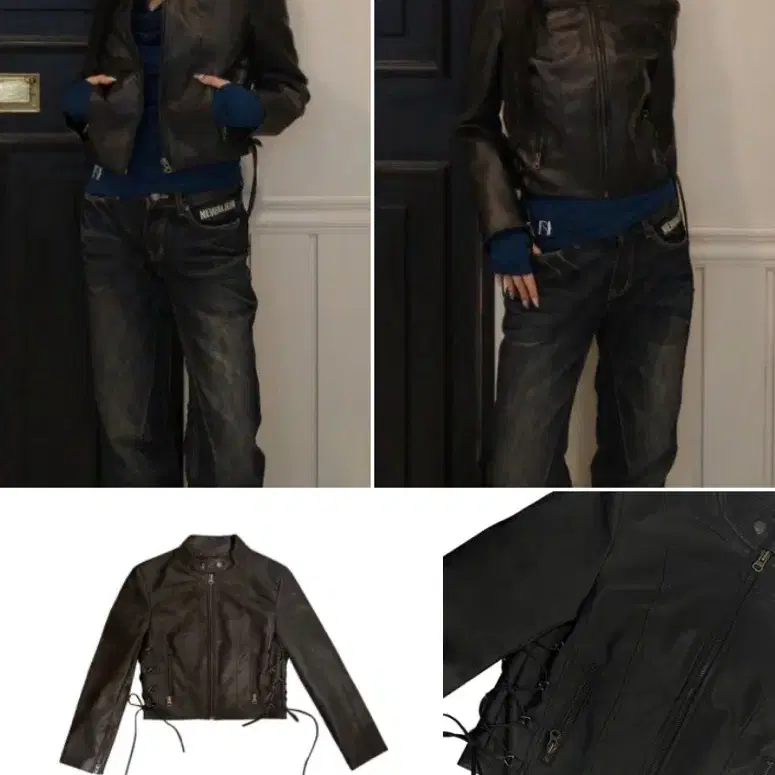 구해요) 뉴얼린 washing Crop leather Jacket 브라운