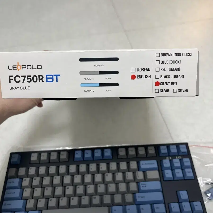 Leopold FC750RBT Gray Blue 저소음적축 영문자판