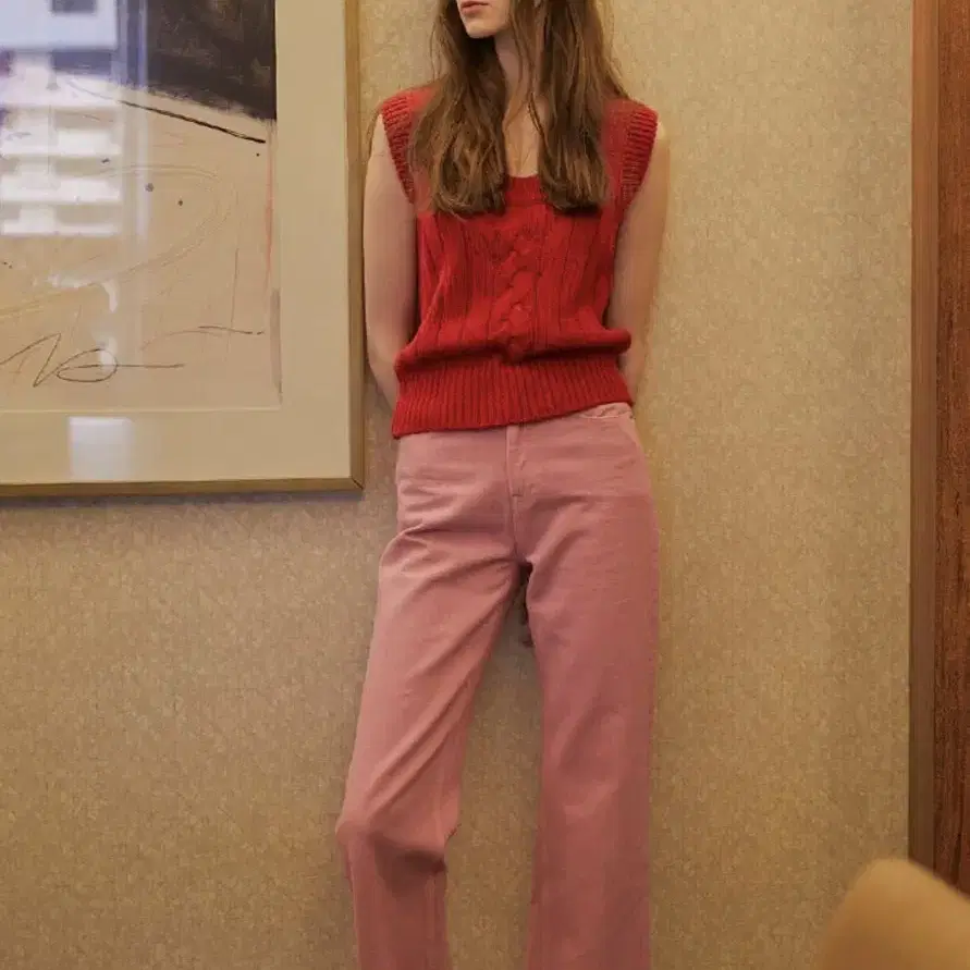 [VOCAVACA] Straight Fit Pink Denim Pants