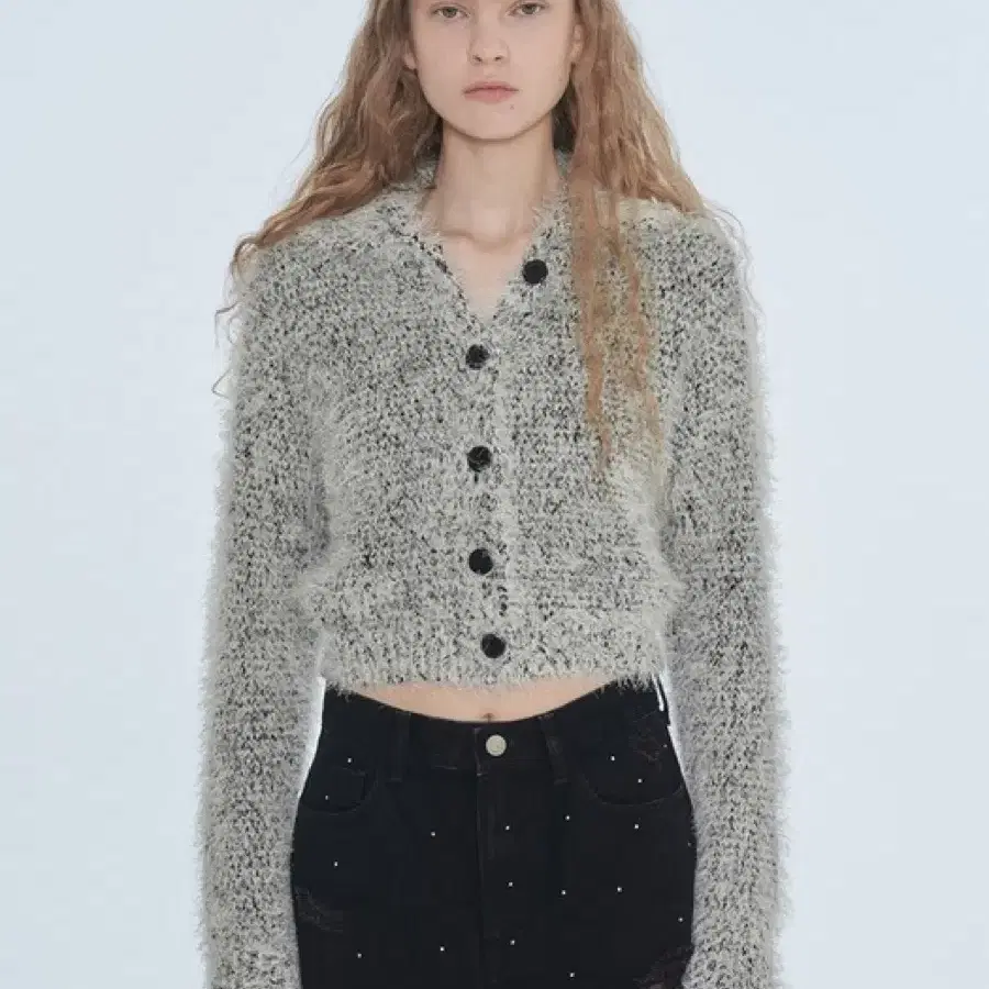 다이애그널 가디건 퍼자켓 FUZZY MIXED KNIT CARDIGAN