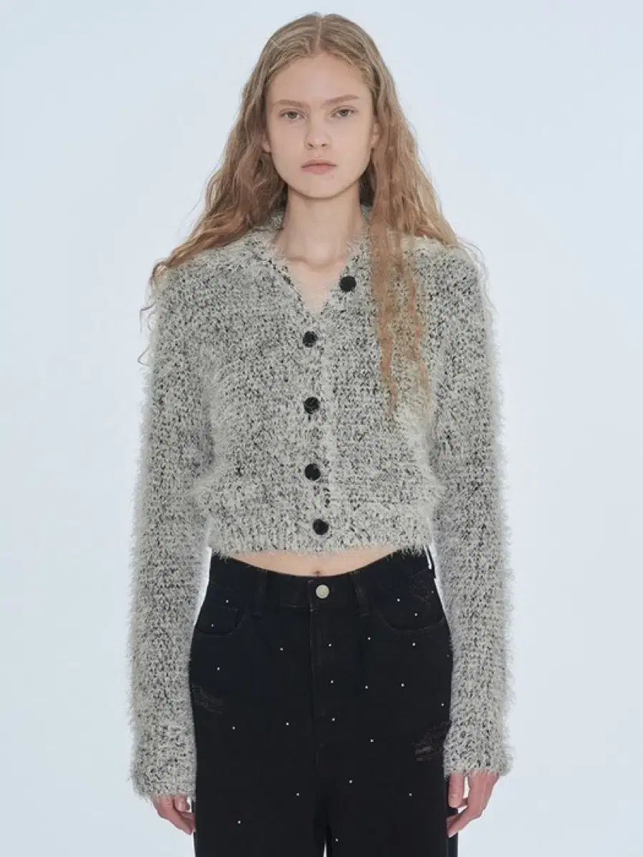 다이애그널 가디건 퍼자켓 FUZZY MIXED KNIT CARDIGAN