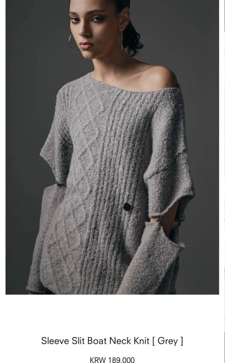 트리밍버드 Sleeve Slit Boat Neck Knit [Grey]