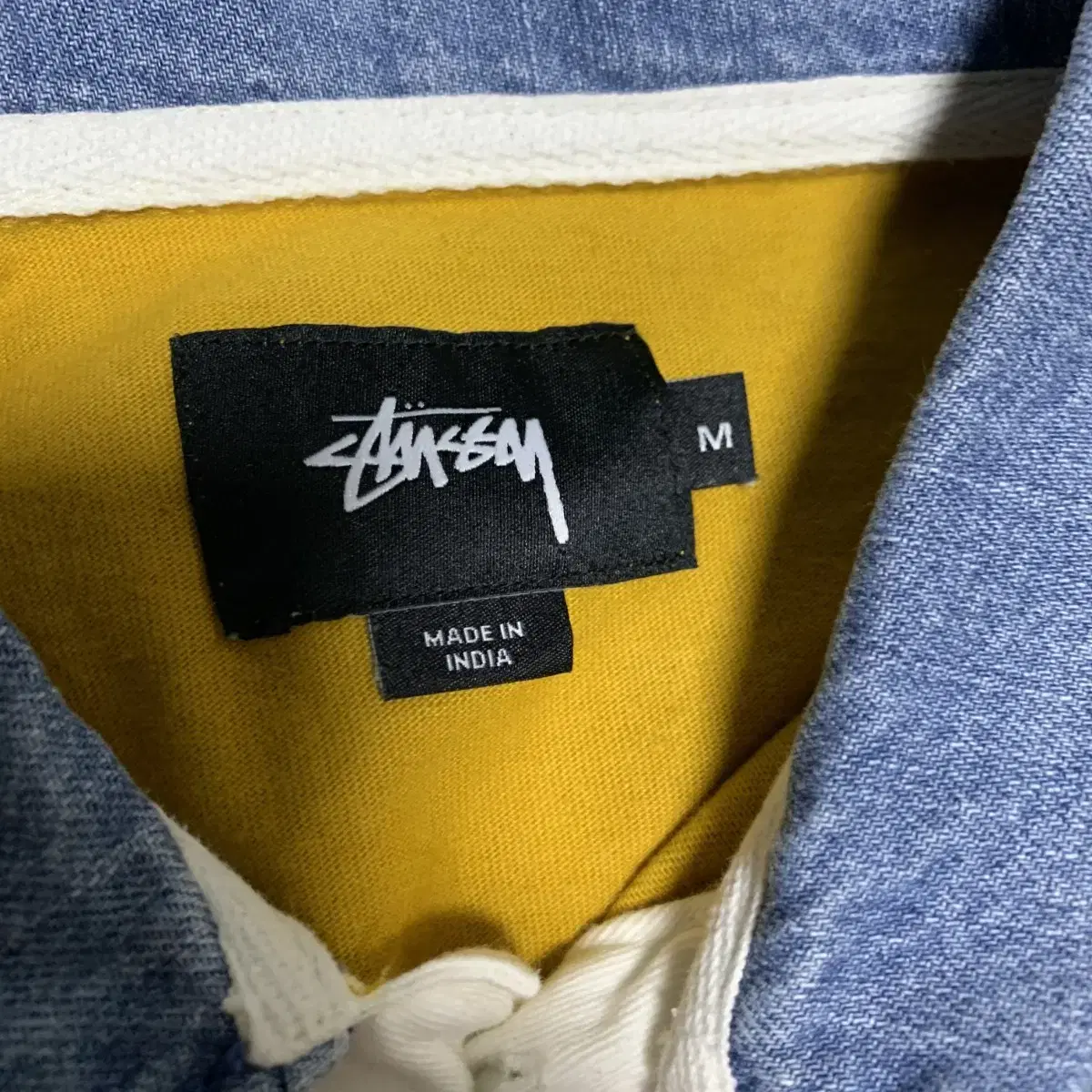 M) Stussy 스투시 페이즐리 데님카라 럭비티 (박재범착용)