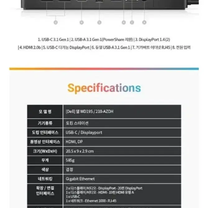 Dell Dock 도킹스테이션 WD19S USB-C타입