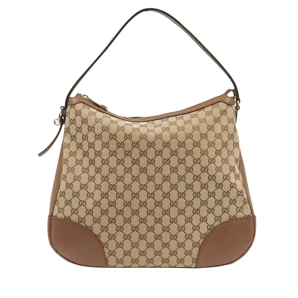 Gucci GG Logo Jacquard Brown Leather Bric'Hobo Large Shoulder Bag / 449244